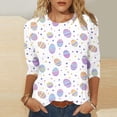 thumbnail image 2 of Wo-Fusoul Blouse Imprimée de Pâques pour Femmes, Haut à Manches 3/4 à Col Rond, T-Shirt Décontracté et Tendance, 2 of 5