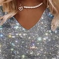 thumbnail image 2 of VIWORLD Women's V-Neck Sequin-Accent Dress with Dramatic Flare Sleeves for Effortless Seasonal Elegance Silver Gray，2XL, 2 of 4