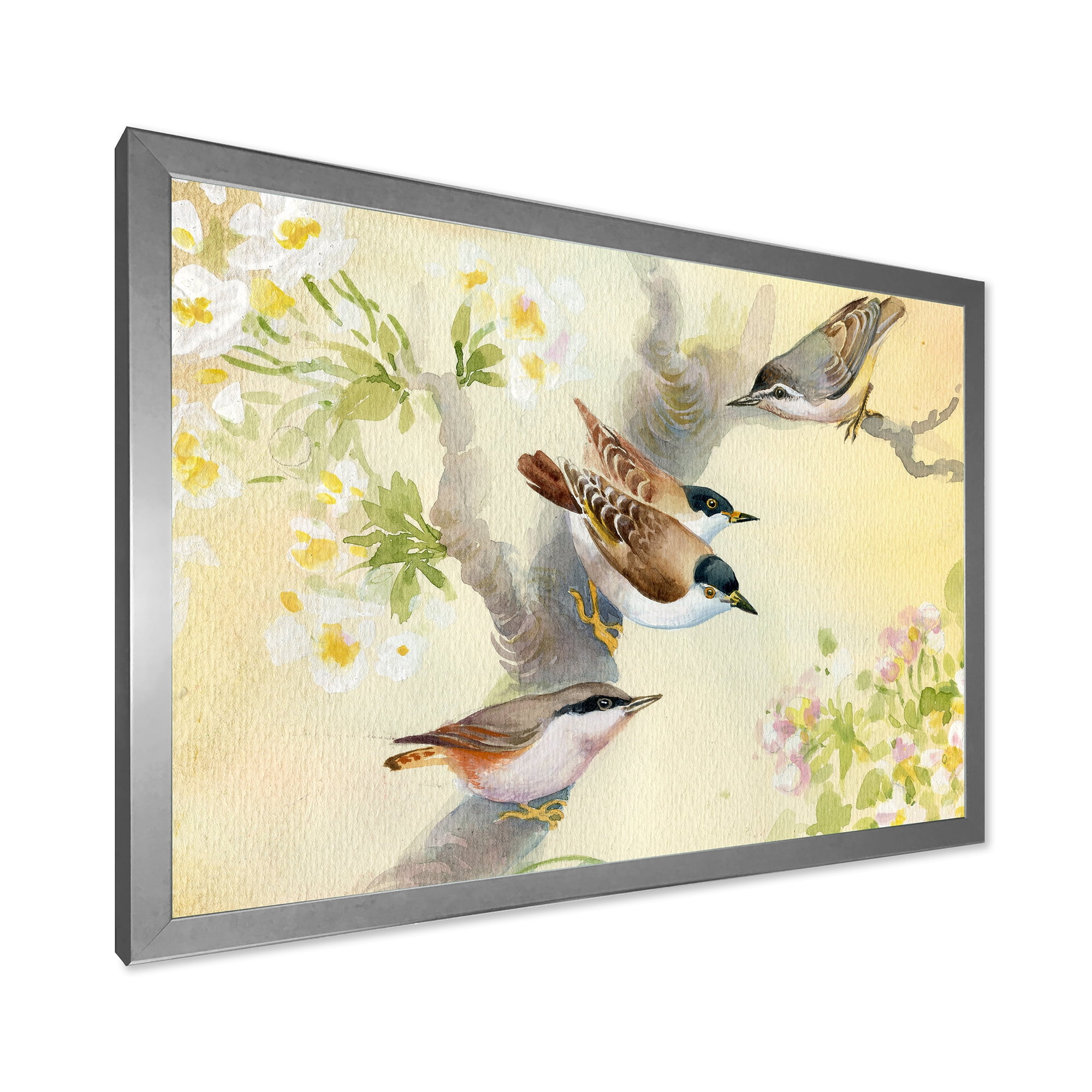 Designart 'Birds Sitting On A Blossoming Apple Tree' Traditional Framed Art Print