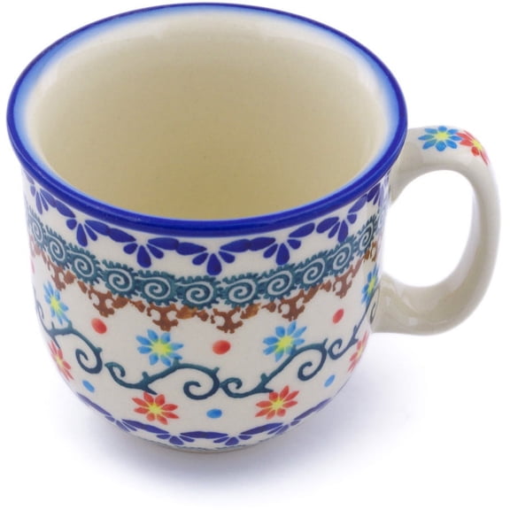 Polish Pottery 9 oz Mug (Sunflower Dance Theme) Hand Painted in Boleslawiec, Poland Certificate of Authenticity