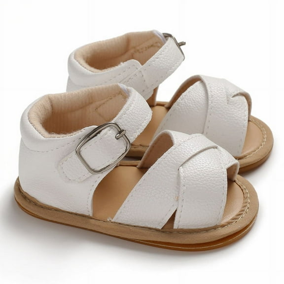 Laurenza's Baby Girls White Summer Leather Sandals with Rubber Soles Size 2 6-12M
