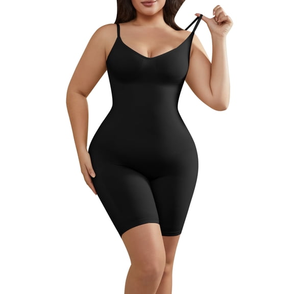 Athlemo Plus Size Womens Shapewear Mid-Thigh Bodysuit with Tummy Control, Body Shaper