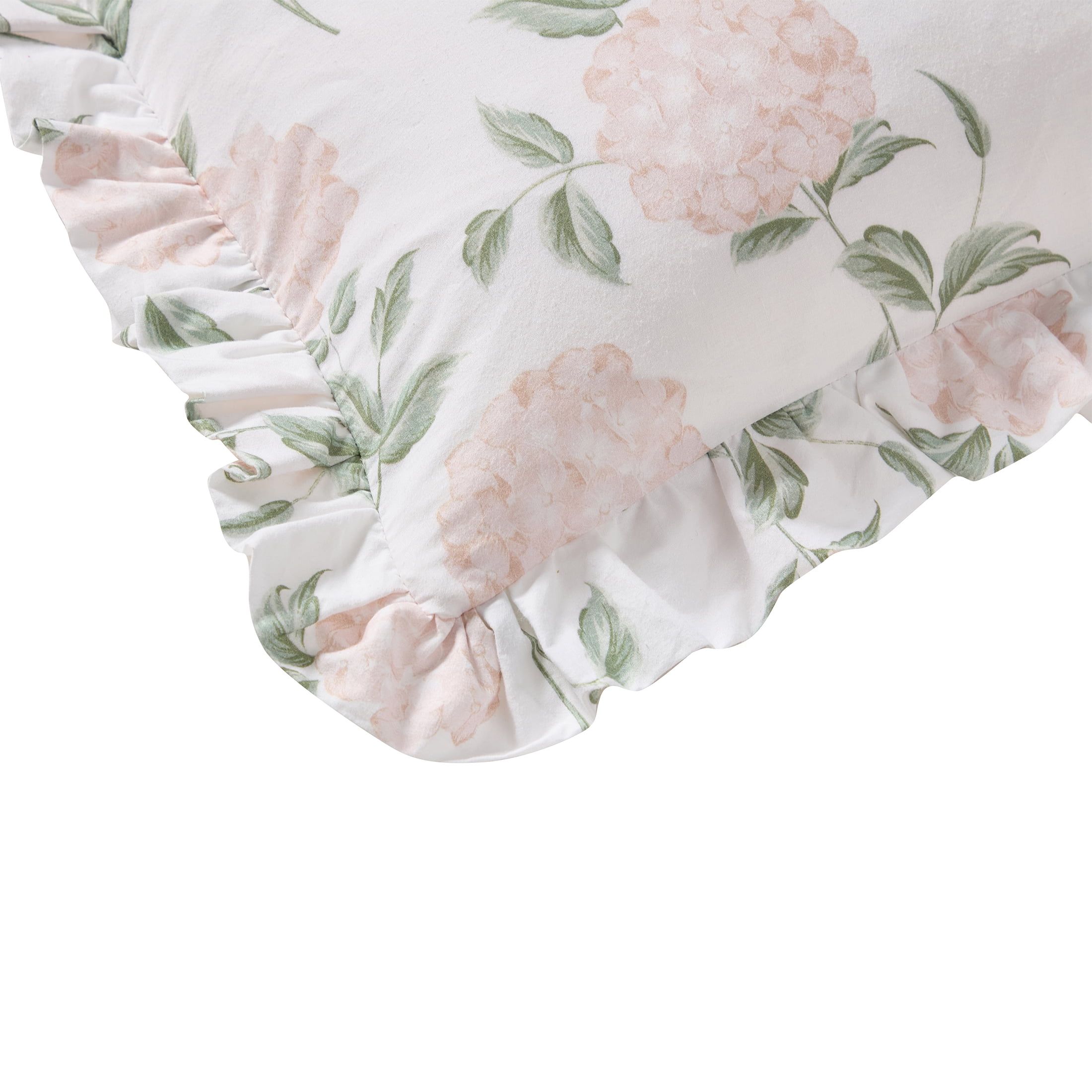 My Texas House 14" x 20" Green/Pink Hydrangea Ruffle Decorative Pillow Cover