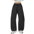 thumbnail image 4 of KDDYLITQ Sweatpants Women Baggy Elastic Waisted Casual Sweat Pants Barrel Wide Leg Sweatpants Cotton Fashion Active Pants Trendy Gym Trousers with Pockets Black M, 4 of 7