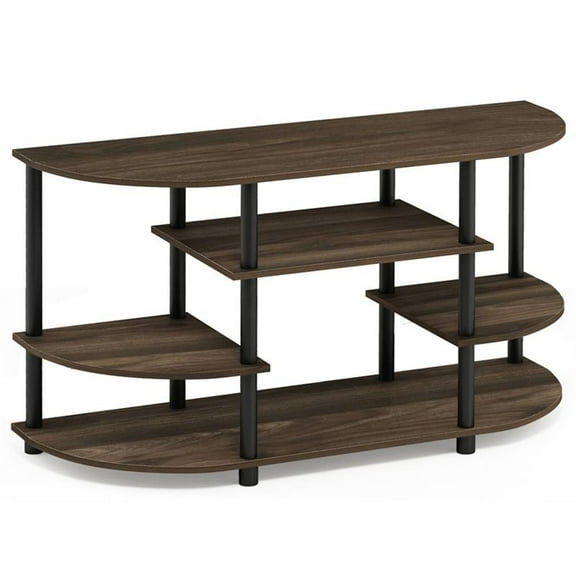 Pemberly Row Wood Corner TV Stand for TV up to 46" in Columbia Walnut/Black