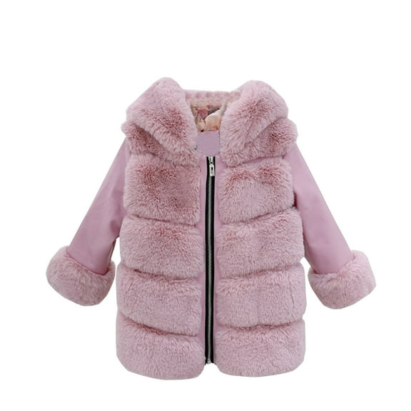 Coerni Baby Girls Faux Wool Long Coat, Toddler Kids Winter Full Zip Fleece Jacket Warm Hooded Outwear Clothes 1-8 Years