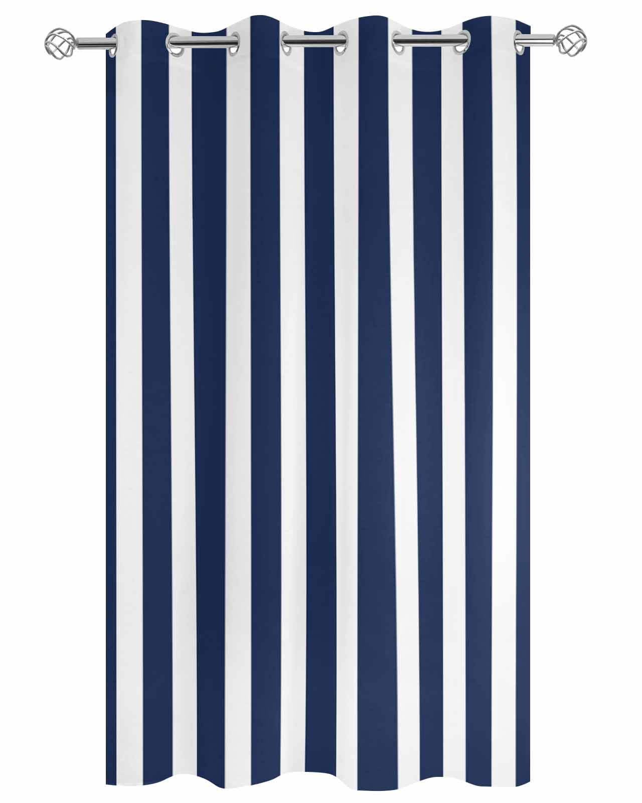 nqOlkjepod Outdoor Curtains for Patio Waterproof, Navy Blue Striped Outdoor Privacy Panels Grommet, Modern Farmhouse Blue White Stripes Blackout Outside Curtains for Porch/Cabana 54"x108", 1 Panel