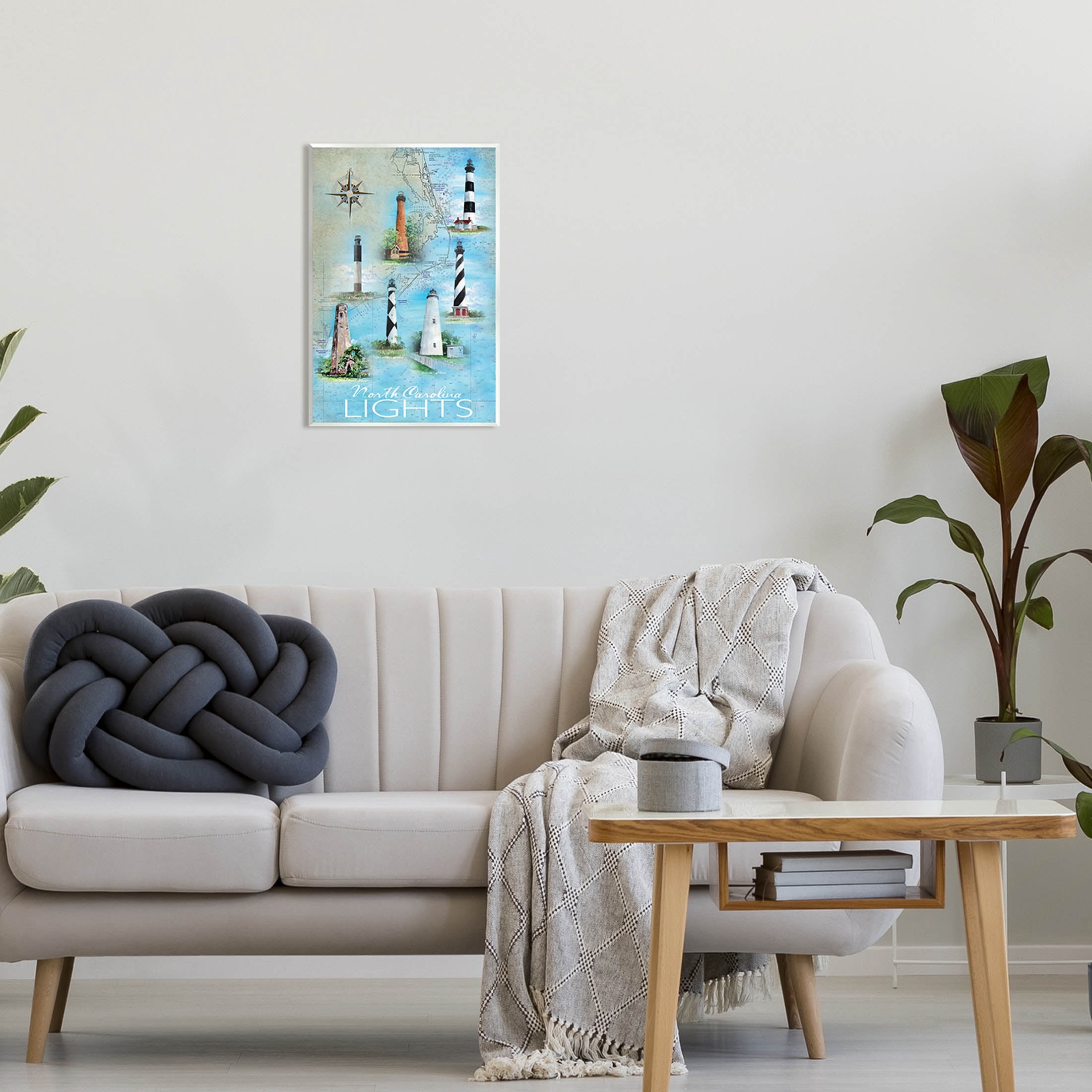 Stupell Industries North Carolina Lighthouses Map Graphic Art Unframed Art Print Wall Art, Design by Erica Christopher