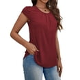 thumbnail image 2 of VOIANLIMO Women's Casual Crewneck Wine Red Blouses for women Petal Short Sleeve Dressy Raglan Tops, Small, 2 of 5