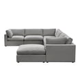 thumbnail image 4 of Kaelynn Corner Sofa Gray Linen Upholstered with Ottoman, 4 of 8