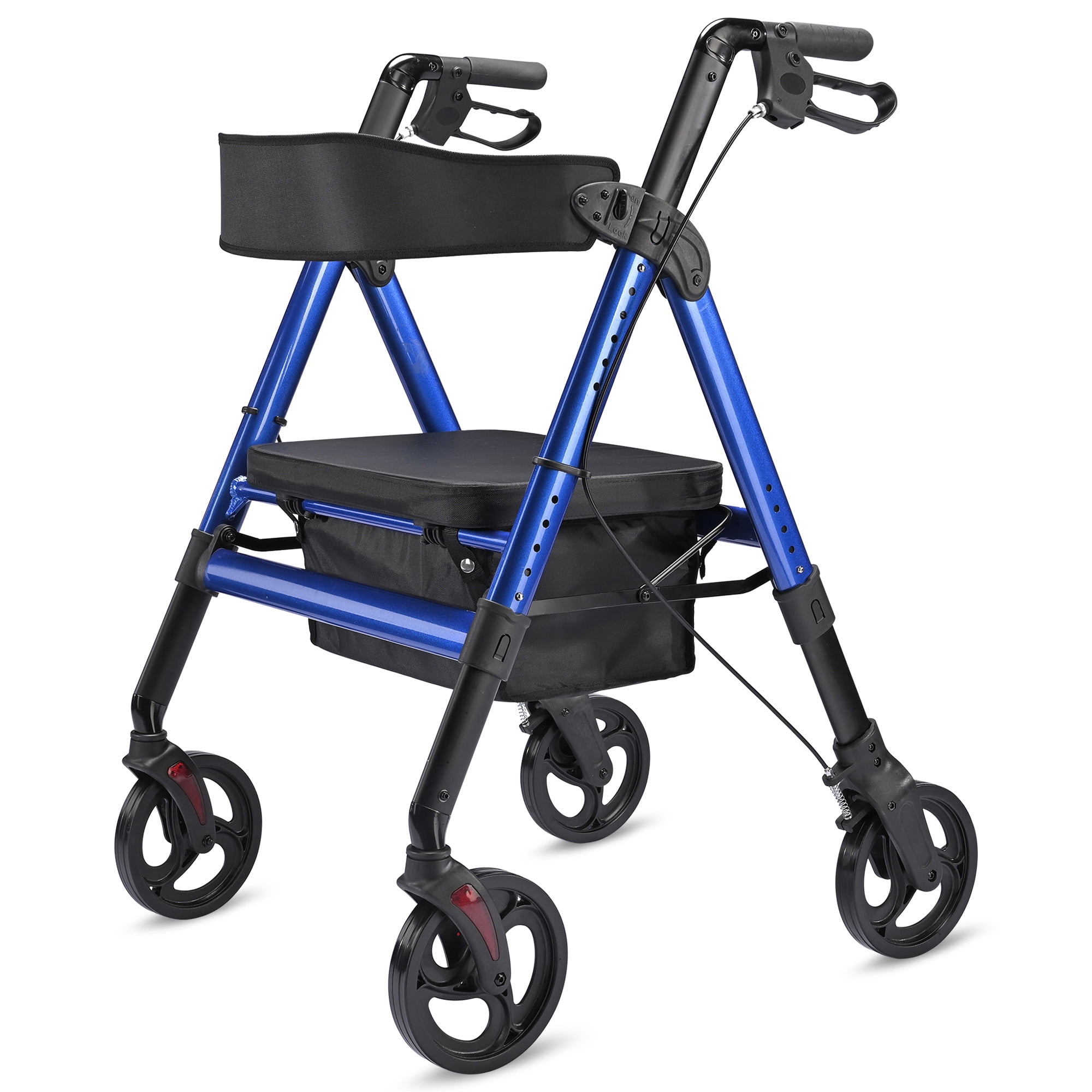 Lightweight Aluminum Rollator Walker with Padded Seat,5 Wheels,Large Capacity Shopping Basket Compact & Portable Design for Seniors and Adults 