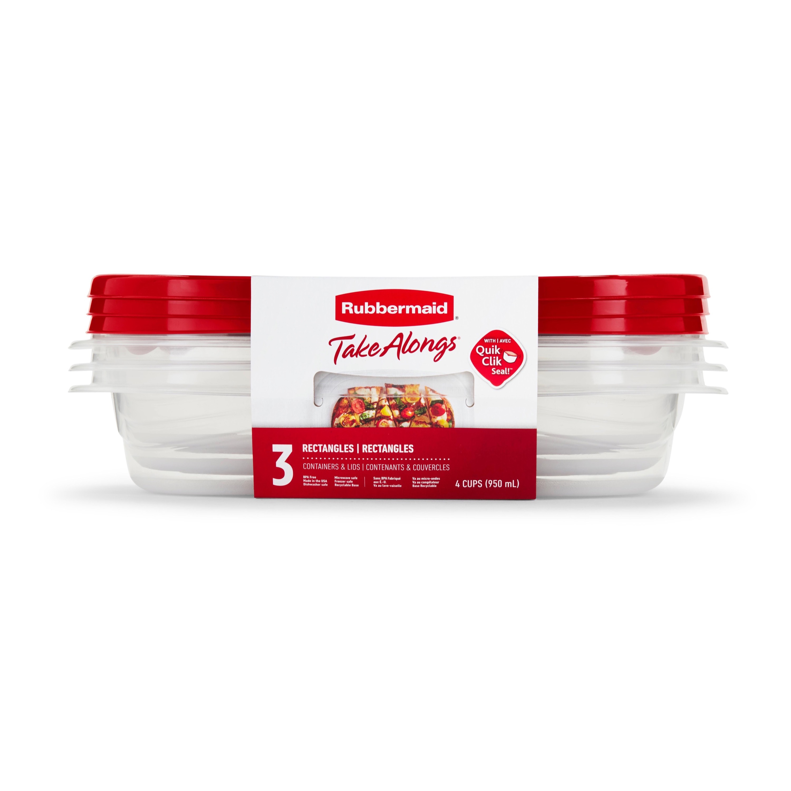 Rubbermaid TakeAlongs 4 Cup Rectangle Food Storage Containers, Set of 3, Red - image 3 of 7