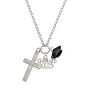 Delight Jewelry Stainless Steel Jeremiah 29:11 - I Have Plans for You Engraved Cross - Silver-tone Class of 2025 Graduation Zoey Necklace, 28"