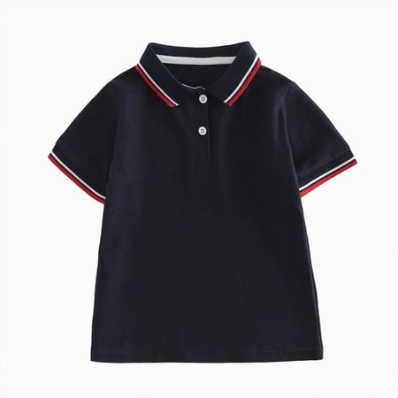 WUANDIXFA Girls Dress Shirts 2-16 Years Boys Shirts Short Sleeve Performance Moisture Wicking Golf Shirts for Boys Youth Kids Navy 7-8 Years