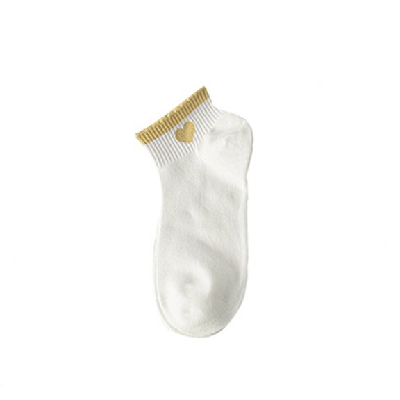 AirLoni Low Cut Socks Women Cute Heart Embroidery Striped Cuff Ankle Socks Soft Cotton Blend Breathable Absorbent Reinforced Heel Toe Casual Daily Short Socks One Size