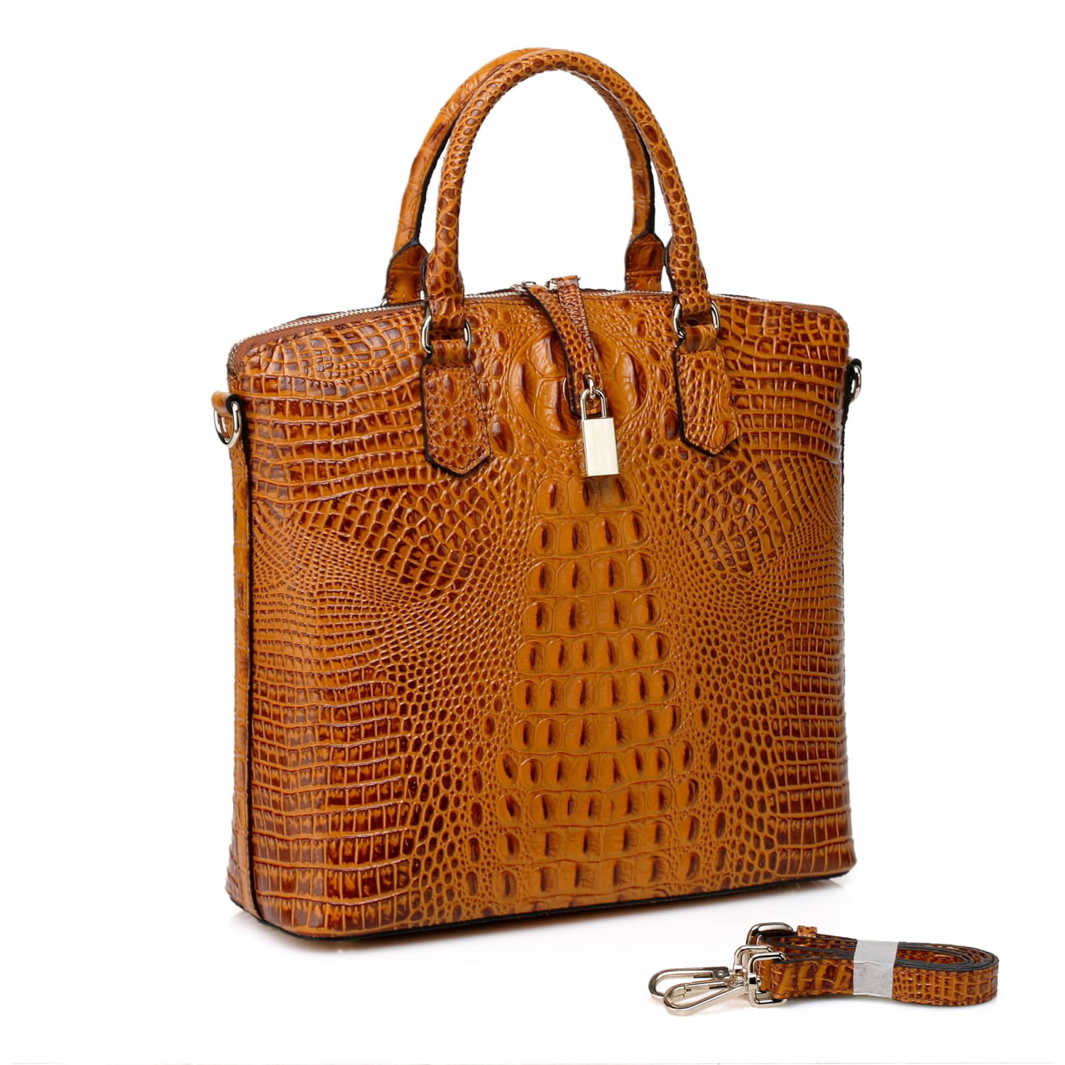 Vicenzo Leather Dione Croc Embossed Top Handle Leather Tote 