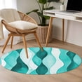 thumbnail image 5 of 3ft Round Rug, Turquoise Stripes Non-Skid Rubber Backing Large Area Rugs - Living Room Bedroom Home Office, Vintage Farmhouse Ripple Texture Art Indoor Floor Mat Carpets Washable Rug, 5 of 9