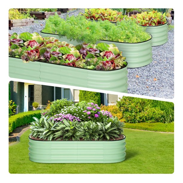 QinaQin Paquete de 2 camas elevadas ovaladas para jardín de 4.5 x 2 x 1 pies, metal galvanizado con base abierta, ideales para flores y vegetales, armado sin herramientas