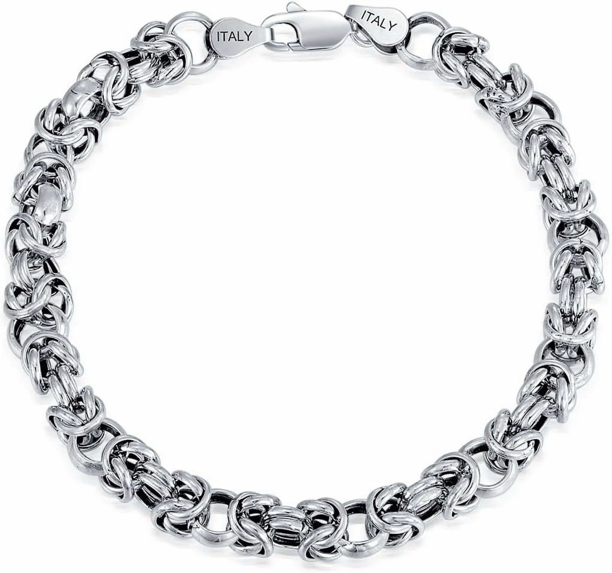 6MM Byzantine Chain Bracelet Solid 925 Sterling Silver Man Link Bracelet Made in Italy with Lobster Clasp for Men Women Size 7/8/9