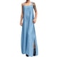 thumbnail image 1 of Vestido largo ajustable de denim azul clásico para mujer: diseño con tirantes, tejido elástico, adecuado para ocasiones diarias/formales, varias tallas, 1 of 5