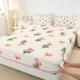 thumbnail image 3 of Homewish Kawaii Bowtie Ribbon Queen Sheet Sets,Cute Cartoon Floral Flat Sheet,Pink Orange Green Queen Fitted Sheet For Girl Kids,Luxury Bedroom Decor,4-Piece, 3 of 7