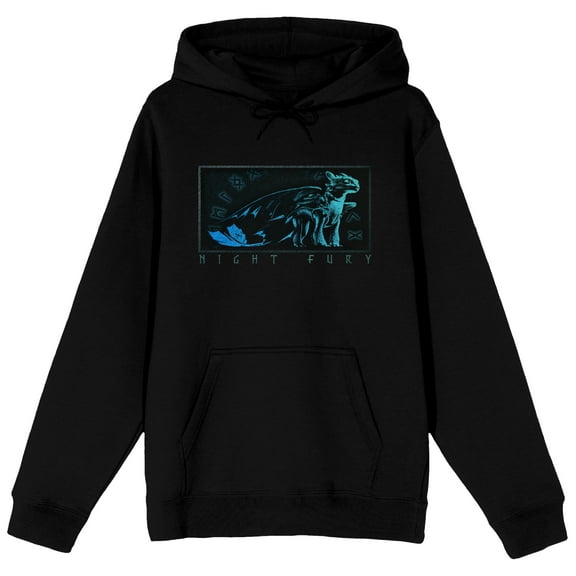 How to Train Your Dragon Blue Toothless Graphic Night Fury Text Celtic Symbols Frame on Black Adult Hoodie-Medium