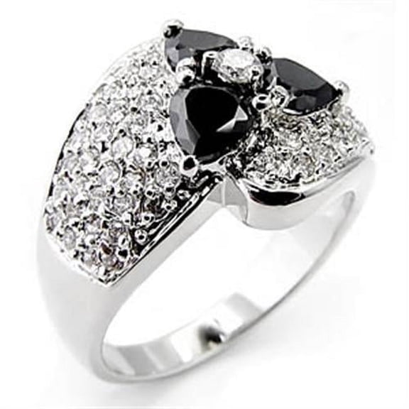 Rhodium Brass Ring with AAA Grade CZ in Jet for Women Jet Stone Color Style 6X548 Size 6