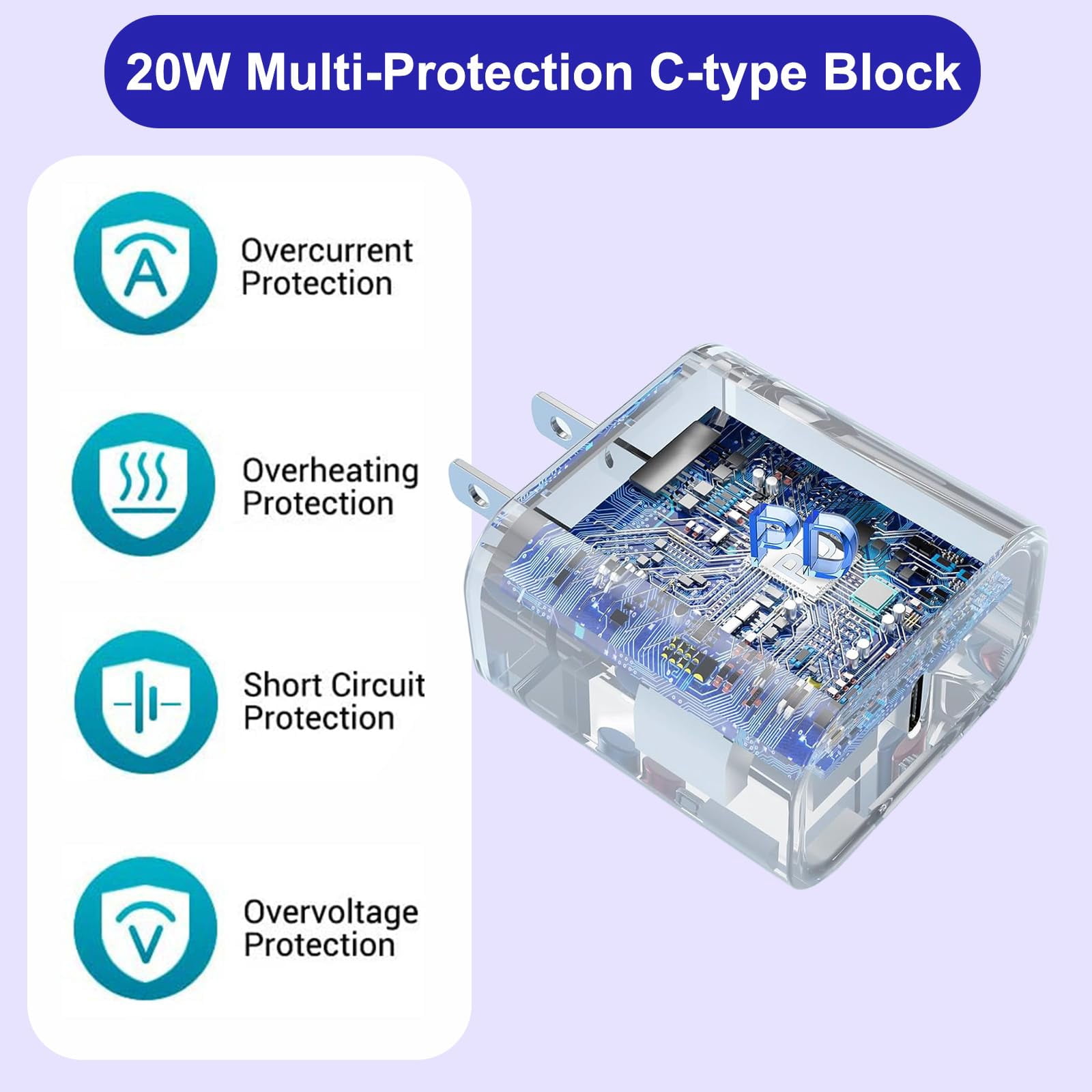 LujingZ 2 - Pack 20W USB C Wall Charger with Fast - Charging Cable, Compatible with iPhone 16/16 Plus/16 Pro/16 Pro Max/16e/15/15 Pro Max, iPad Air