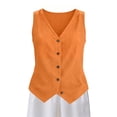 thumbnail image 3 of NMMUED Womens Cotton Linen Vest Button Down Sleeveless Tops V Neck Casual Summer Waistcoat Tank Tops Orange L, 3 of 8