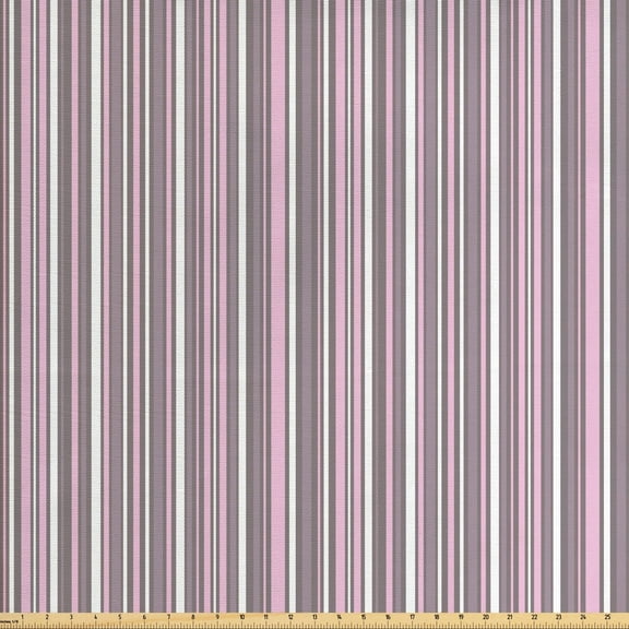 Ambesonne Geometric Fabric by the Yard Upholstery, Vertical Line Art, 10 Yards, Warm Taupe Pink White