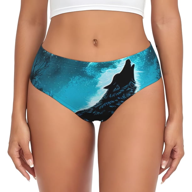 Fotbe Blue Full Moon Wolf Calzones Estampados para Mujer – Ropa Interior de Algodón, Cómoda, Suave y Elástica-Small