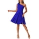 thumbnail image 1 of Vestido de fiesta A-Line con tirante asimétrico y lazo para mujer INSPIRE CHIC, con bolsillos, color azul real, talla M, 1 of 6