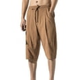 thumbnail image 6 of BADHUB Mens Cotton Linen Shorts Big and Tall Drawstring Elastic Waist Shorts Below Knee Lightweight Breathable Shorts With Pocket Clearance Brown XL, 6 of 8