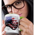 thumbnail image 2 of 3drose, American Flag Overlaying Holding Hands of a Child and Adult, 15oz Two-tone Green Mug, 2 of 6