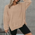 thumbnail image 2 of Godom Womens Long Sleeve Tops Oversized Sweatshirts Waffle Knit Crew Neck Fashion Side Slits Casual Pullover, 2 of 7