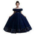 thumbnail image 2 of hengsof Girls' Flower Girl Dresses Princess Dresses Sweet Lace Wedding Party Tutu Dresses Fashionable Off The Shoulder Tulle Dresses Ages 3-14, 2 of 6