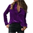 thumbnail image 2 of QATAINLAV Lightning Sale Long Sleeve Shirts for Women Vintage Velvet Button Down Shirt Solid Casual Lapel Work Blouse Tops with Pocket Purple XL, 2 of 6