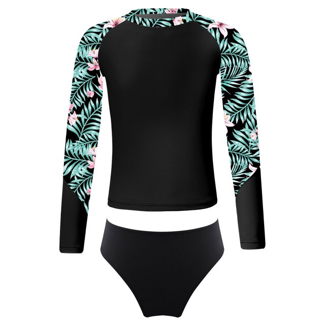 iEFiEL Girls Printed Swimwear Rashguard Set Long Sleeve Swim Tops with