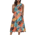 thumbnail image 2 of JTZGDY Women's Summer Tank Midi Dress with Pockets Loose Fit Casual Sleeveless A-Line Dress Crew Neck Floral T-Shirt Dress Flowy Beach Sundress Blue L, 2 of 10