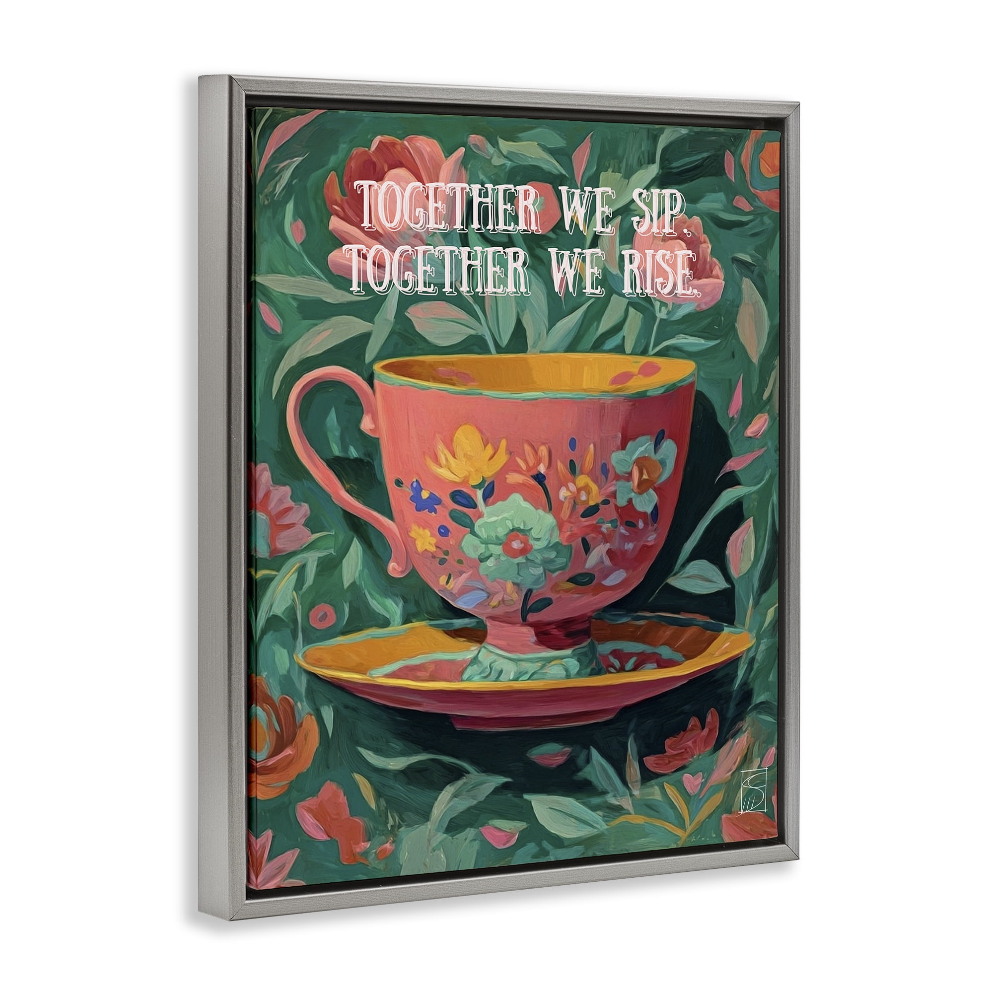Stupell Industries Together We Sip & Rise Gray Framed Floater Canvas Wall Art, design by Sara Culpepper