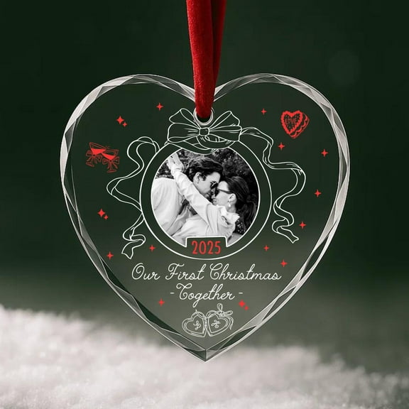 Our First Christmas Together Photo Glass Ornament 2025 – Personalized Couple Keepsake