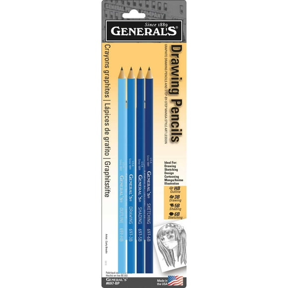 Generals Non-Toxic Smooth Artists Graphite Drawing Pencils, Assorted Tips, Black, Set of 4