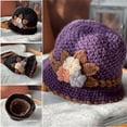thumbnail image 4 of Lroveb Fuzzy Bucket Hats for Women French Thicken Womens Flowers Knitted Woolen Hat Warm Windproof Crochet Flower Knitting Hat, 4 of 6