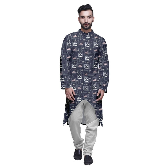 Atasi Kurta à Manches Longues Imprimé, Boutonné, Asymétrique, Kurta de Designer pour Garçons