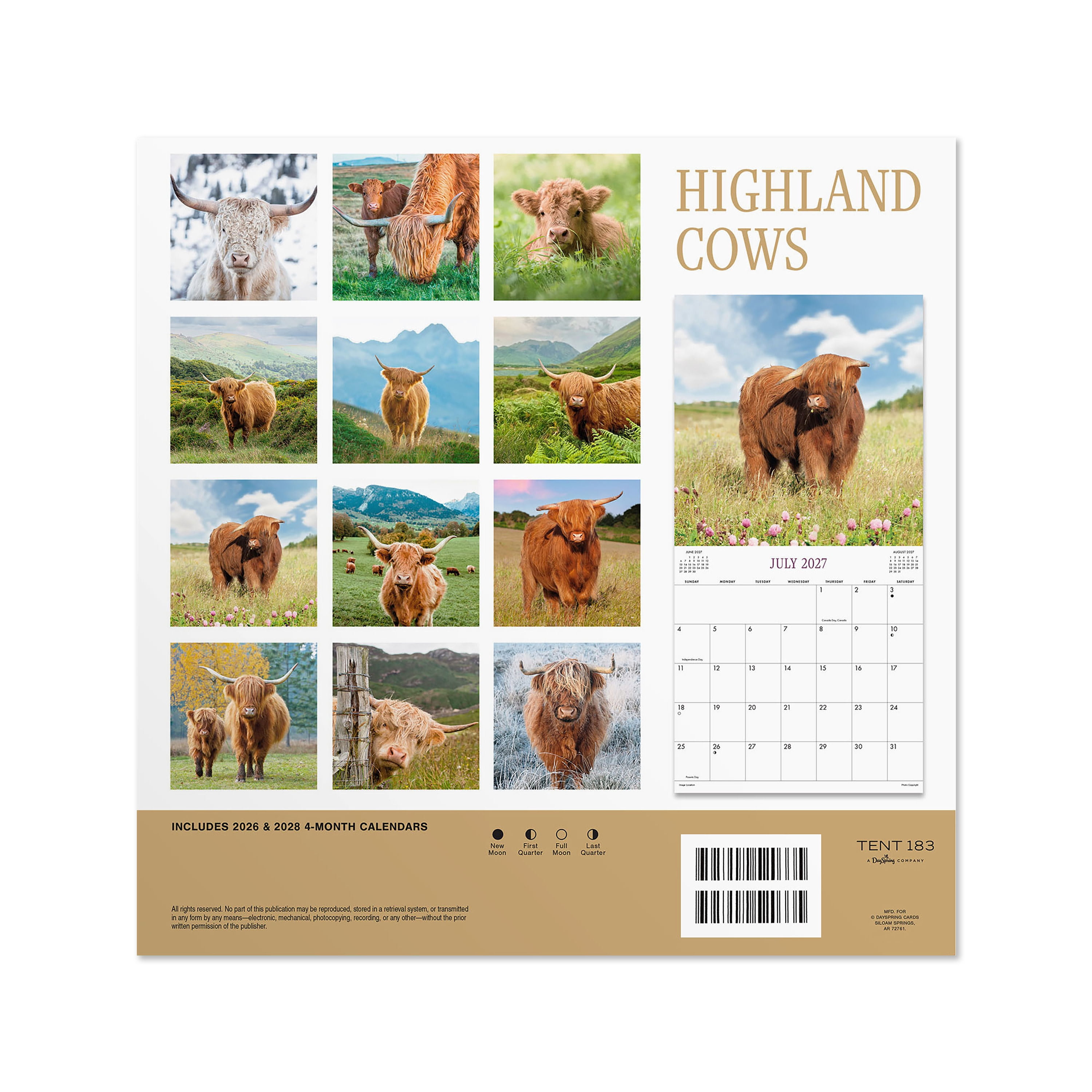 2027 Highland Cows Wall Calendar 12x12 January-December Gridded