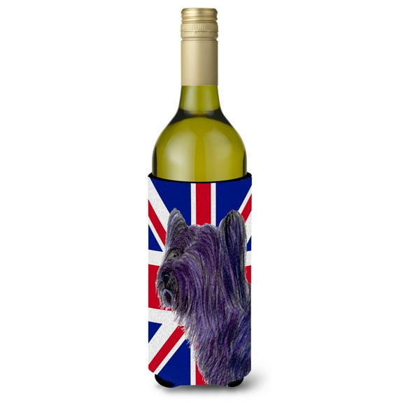 Skye Terrier with English Union Jack British Flag Wine Bottle Hugger
