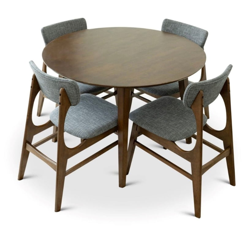 Fabric Upholstered Dining Chairs, Mid Century Modern Round Dining Table Set For 4