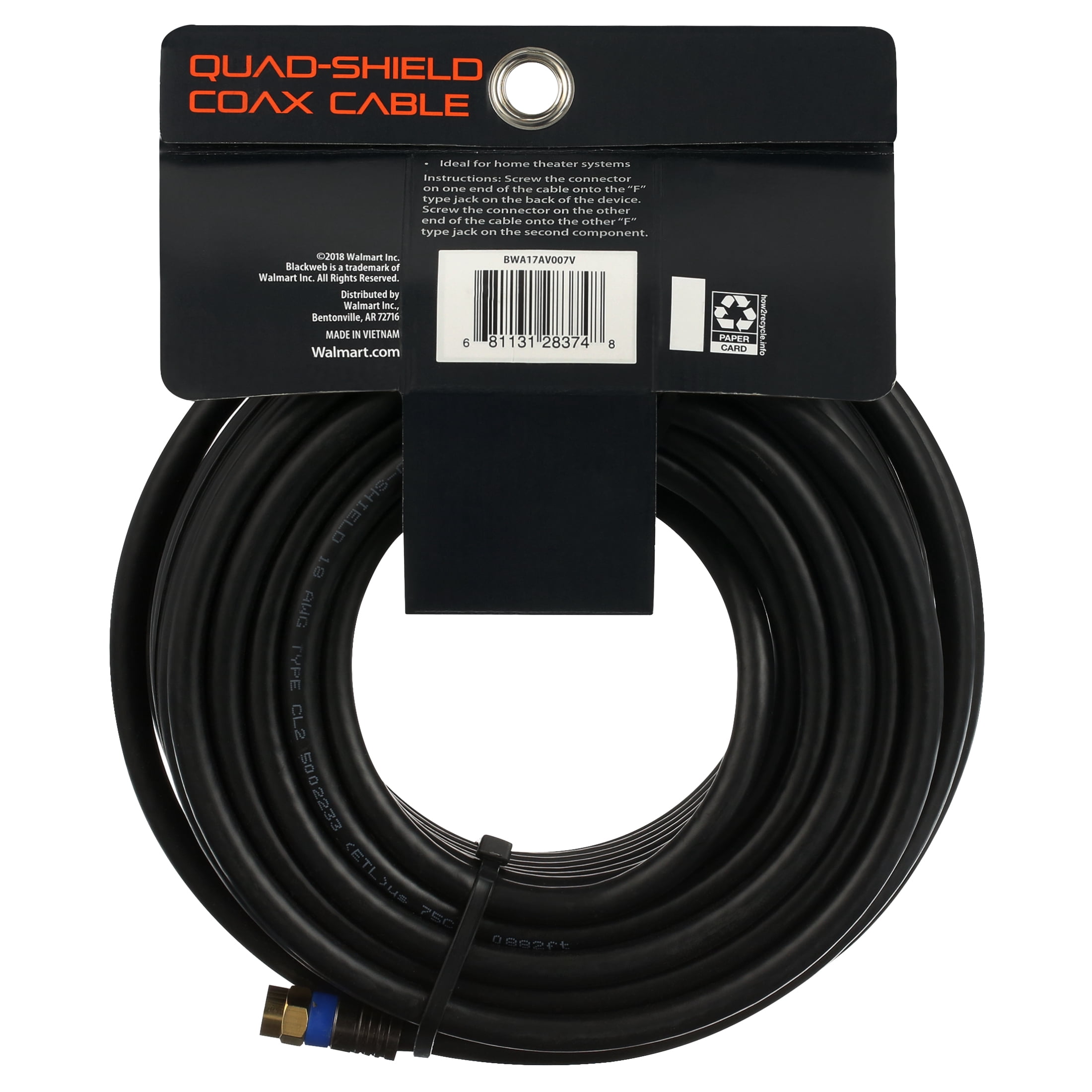 Blackweb Quad-Shield Coax Cable, 50'