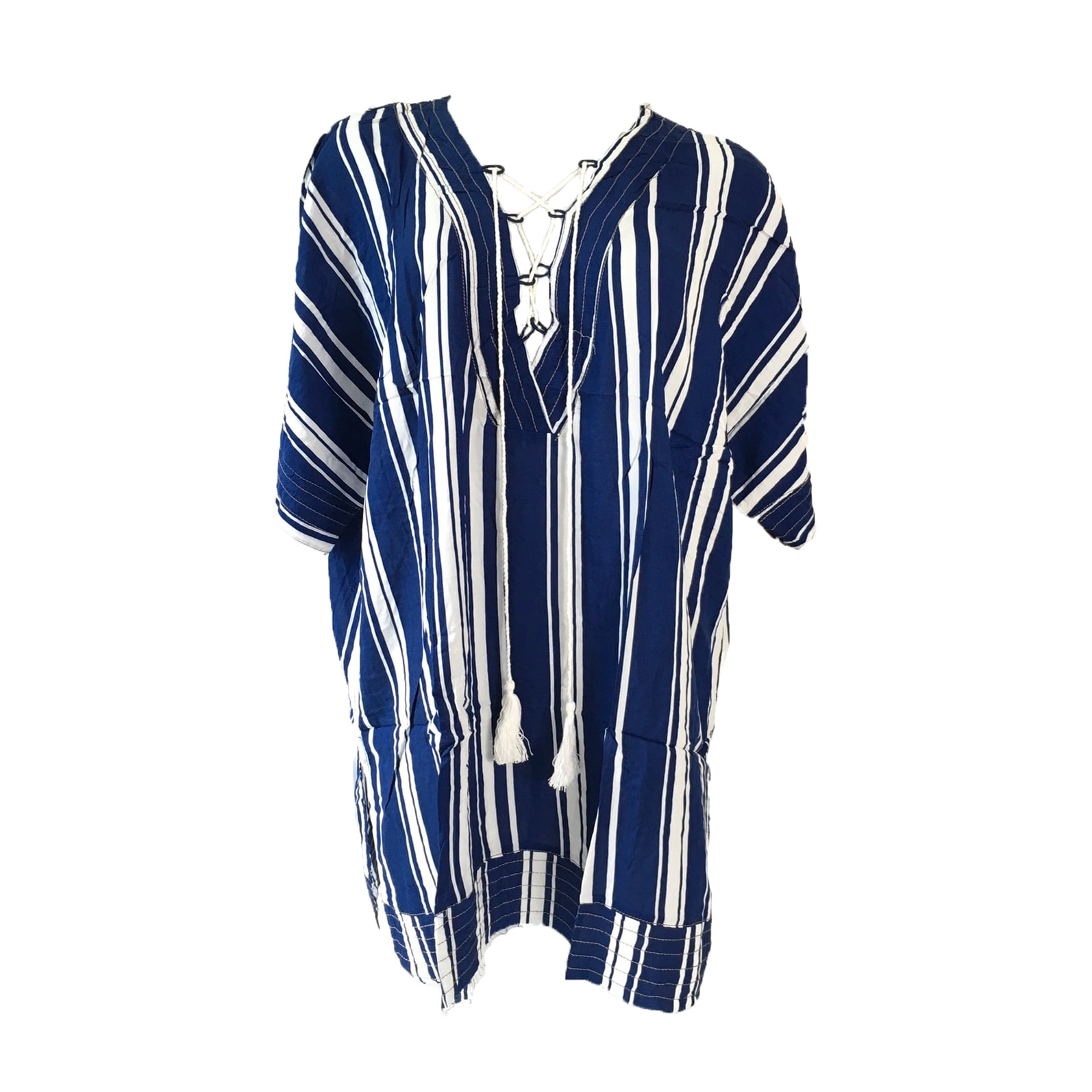 blue and white striped beach cover up