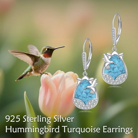THOYAS Sterling Silver Hummingbird Pear Turquoise Moissanite Drop Earrings Women's Turquoise Dangle Earrings Birthday Jewelry Valentine's Day Christmas Gift for Her